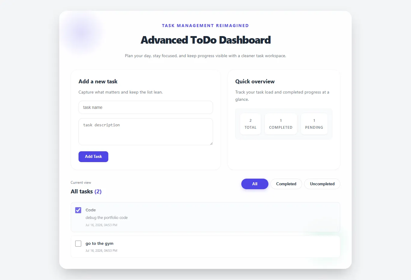 Todo List Application — screenshot 2